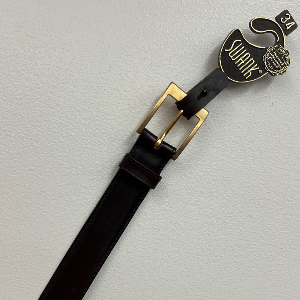Vintage Swank Dark Maroon Leather Belt With Brass Buckle Men’s Accessory